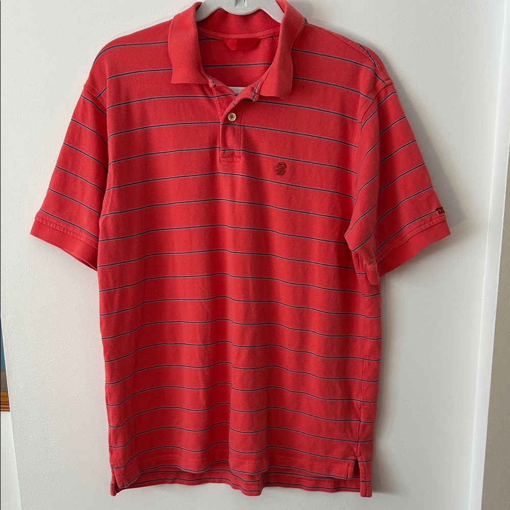 Izod Red Polo with Thin Navy Stripe